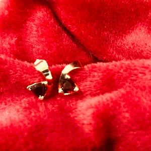 14K Gold Garnet Earrings Swirl